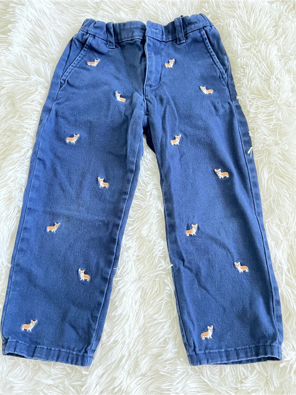 Janie and Jack Navy Corgi Embroidered Kids Pants